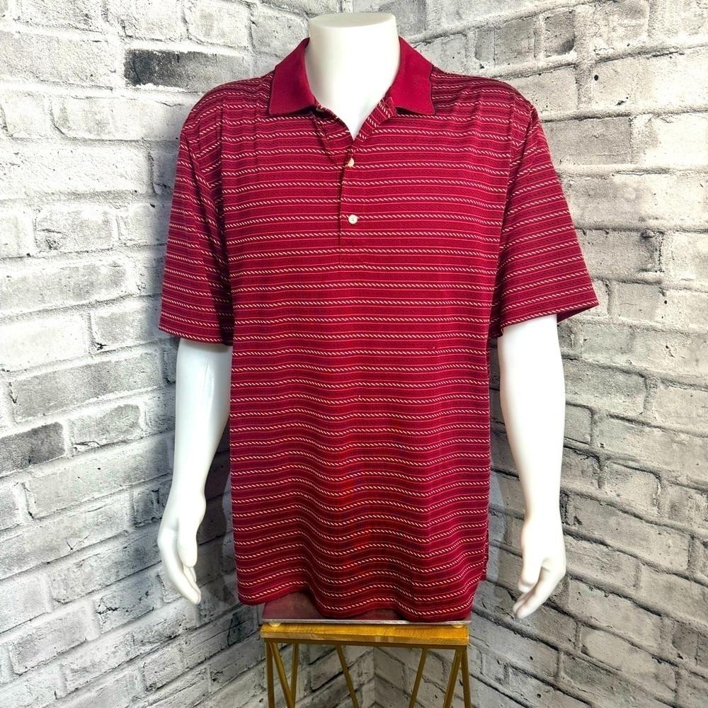 Greg Norman Golf Polo Shirt Mens XL Burgundy Black Striped Play Dry Outdoors
